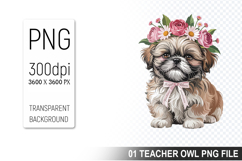 Cute Floral Dog, Animal Sublimation Clipart PNG Product Image 1