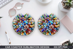 Flowers Car Coaster Sublimation| Christmas Coaster PNG Product Image 1