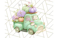 Vintage Truck Pumpkin and Fall Flowers PNG Clipart, Autumn Product Image 4