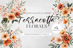 Watercolor Terracotta Flowers Clipart, PNG. Product Image 1