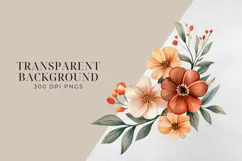 Watercolor Terracotta Flowers Clipart, PNG. Product Image 2