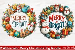 2 Watercolor Merry Christmas PNG | Festive Holiday Product Image 1