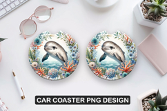 Dolphin Flower Car Coaster Sublimation| Animal Coaster PNG Product Image 1