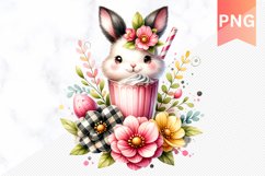 Easter Bunny And Milkshake Flowers Sublimation - Clipart PNG Product Image 1