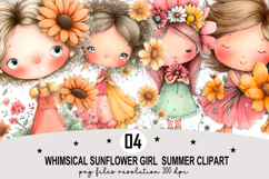 Whimsical Sunflower Girl Summer Clipart Watercolor png Product Image 1