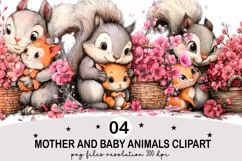 Mother and Baby Animals Clipart Watercolor png Product Image 1
