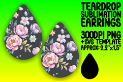 Vibrant Teardrop Earrings Template PNG , Flower Pattern Product Image 1