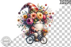 Floral Crown Gnome Rides A Bike Sublimation Clipart Design Product Image 1