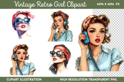 Vintage Retro Girls Clipart PNG Product Image 1