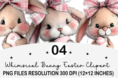 Whimsical Bunny Easter Clipart, Watercolor Easter Bunny PNG Product Image 1