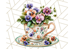 Vintage Floral Teacup Clipart PNG, Blooming Teacups Clip Art Product Image 4