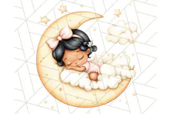 Sleeping Baby on Moon PNG, Cute Night Sky Baby Clipart Png Product Image 4