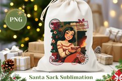 Cartoon Girl Santa Sack Template, Christmas Fireplace PNG Product Image 1