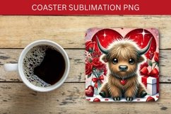 valentine square coaster - highland cow heart Product Image 1
