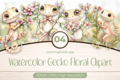 Watercolor Gecko Floral Clipart PNG Product Image 1