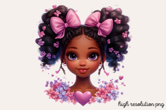 Cute Black Girl with Flower Clipart PNG Product Image 1
