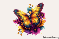 Butterfly Flowers Clipart PNG Product Image 1