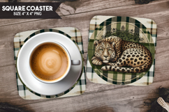 Cute Tiger, Animal coaster, Buffalo Plaid Square Coaster PNG Product Image 1