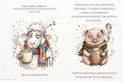 Whimsical Farm Animals Drink Coffee Clipart Product Image 2