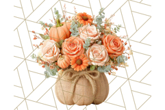 Pumpkin Clipart with Fall Flowers PNG Autumn Illustration Product Image 4
