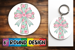 Whimsical Circle Keychain Sublimation PNG, Flower Cross Product Image 1