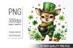 St. Patrick’s Deer with Hat Clipart, Sublimation PNG Product Image 1