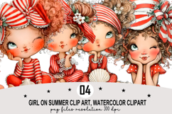 Whimsical Girl Summer Clipart png Watercolor png Product Image 1