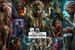 Aesir &amp; Vanir Norse Gods Fantasy Digital Paper Illustrations Product Image 1
