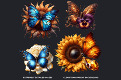Autumn Jewels Butterfly Clipart Bundle: Moody Floral PNGs Product Image 3