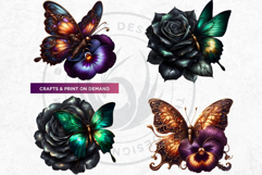 Autumn Jewels Butterfly Clipart Bundle: Moody Floral PNGs Product Image 5
