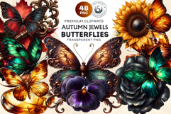 Autumn Jewels Butterfly Clipart Bundle: Moody Floral PNGs Product Image 1