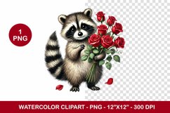 valentine png watercolor clipart - fox and roses Product Image 1