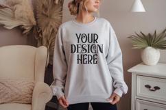 Ash Gildan 18000 Sweatshirt Mockup,G18000 Crewneck Sweatshir Product Image 1