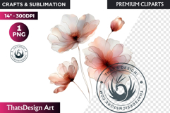 Rose Gold Pink flowers Clipart, Abstract Flowers Wedding PNG Product Image 1
