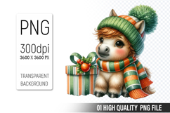 Christmas Horse Clipart PNG, Watercolor Christmas Animals Product Image 1