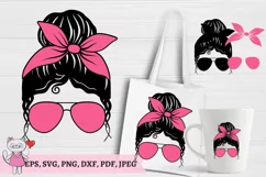 Pink Messy bun Svg, Mom Life Glasses Bandana Product Image 1