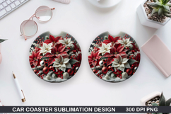 Cute Flowers Car Coaster Sublimation | Christmas Coaster PNG Product Image 1