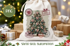 Cartoon Christmas Tree Santa Sack, Christmas Pink Bows PNG Product Image 1