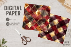 Burgundy Plaid Digital Paper Christmas Watercolor background Product Image 1