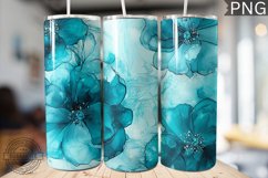 Teal Alcohol Ink Flower Tumbler Wrap -High Quality 300 Dpi Product Image 1