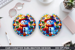 Snowman Car Coaster Sublimation|Christmas Coaster PNG Design Product Image 1