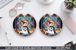 Snowman Car Coaster Sublimation|Christmas Coaster PNG Design Product Image 1