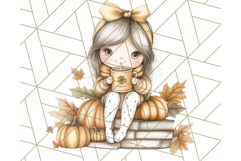 Pumpkin Spice Chibi Girls, Fall Accessories PNG, Cozy Autumn Product Image 4