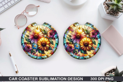 Flower Car coaster sublimation, Summer Coaster PNG Design Product Image 1