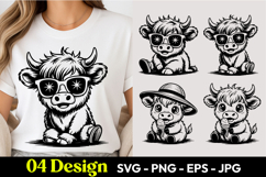 Cool Highland Cow Sunglasses Cartoon SVG PNG Product Image 1