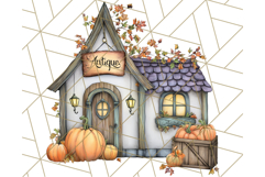 Fall Town Building Clipart PNG, Autumn Home Decor Scenes Product Image 4