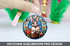 Bunny Round Keychain, Bunny Flowers Keychain Design Product Image 1