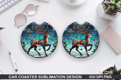 Christmas Deer Car Coaster Sublimation|Christmas Coaster PNG Product Image 1