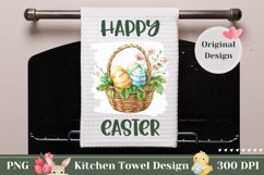 Happy Easter Kitchen Towel, Watercolor Easter Basket PNG Product Image 1