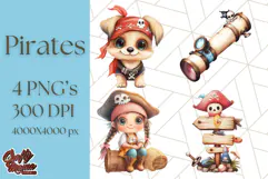 Cartoon Pirate Kids and Animals PNG Clipart for Fun Designs Product Image 1